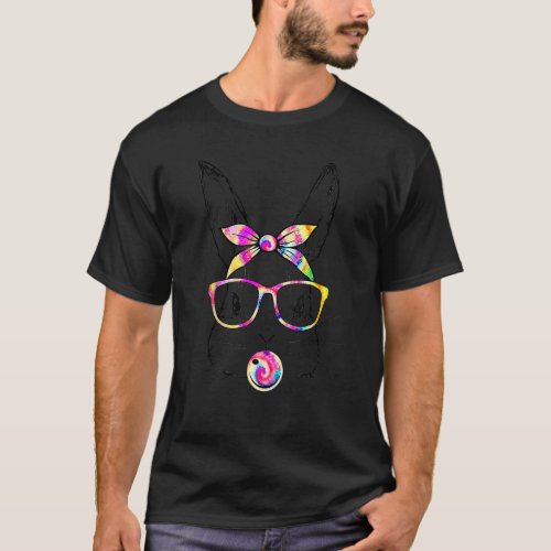 Cute Bunny Rabbit Face Tie Dye Glasses Girl Happy  T_Shirt