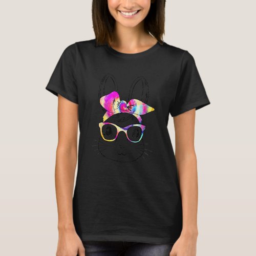 Cute Bunny Rabbit Face Tie Dye Glasses Girl Happy  T_Shirt