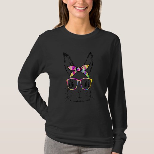 Cute Bunny Rabbit Face Tie Dye Glasses Girl Happy  T_Shirt