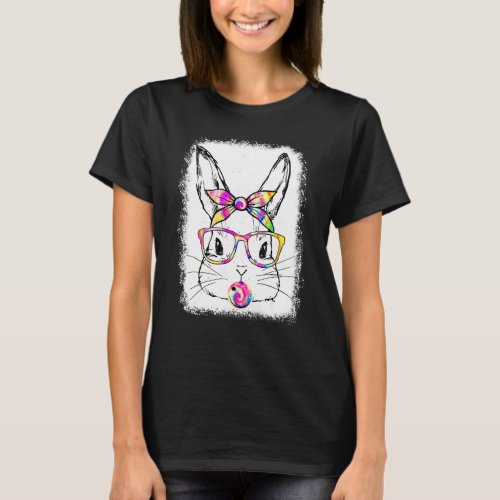 Cute Bunny Rabbit Face Tie Dye Glasses Girl Happy  T_Shirt