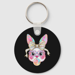 Cute Bunny Rabbit Face Tie Dye Gles Girl Happy Eas Keychain