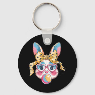 Cute Bunny Rabbit Face Tie Dye Gles Girl Happy Eas Keychain