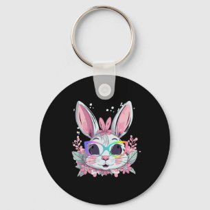 Cute Bunny Rabbit Face Tie Dye Gles Girl Happy Eas Keychain