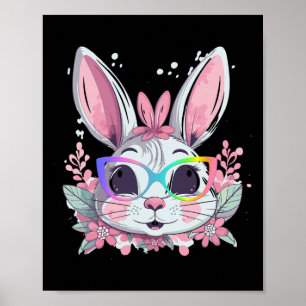 Cute Bunny Rabbit Face Tie Dye Gles Girl Happy Eas Poster