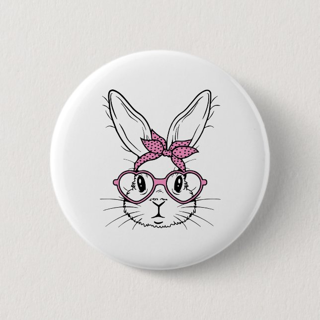 Cute Bunny Rabbit Face With Bandana Heart Gles Eas Button (Front)