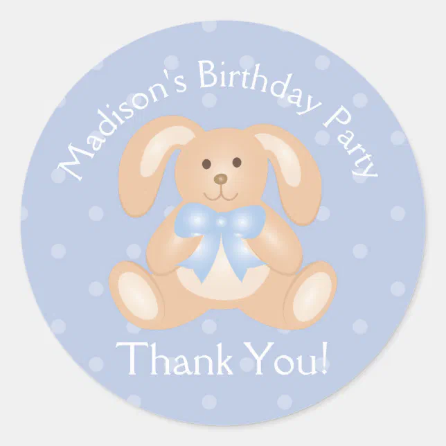 Cute Bunny Rabbit First Birthday Party Thank You Classic Round Sticker ...