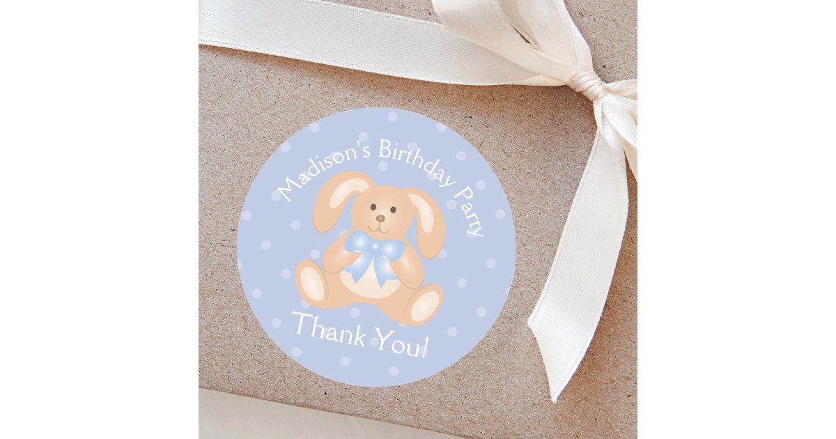 Cute Bunny Rabbit First Birthday Party Thank You Classic Round Sticker ...