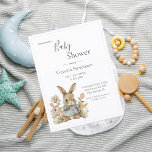 Cute Bunny Rabbit Floral Baby Shower Invitation Postcard<br><div class="desc">Cute watercolor hand drawn baby bunny rabbit in a little coat surrounded by soft flowers baby shower invitation budget postcard. The simple soft colors sets the tone for a sweet themed baby shower.  Such a sweet and simple invitation for that special event.  Gender neutral with the gray thin frame.</div>