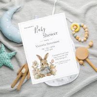 Cute Bunny Rabbit Floral Baby Shower Invitation