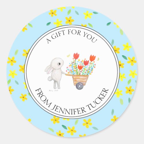 Cute Bunny Rabbit Floral Custom Baby Shower Favor Classic Round Sticker