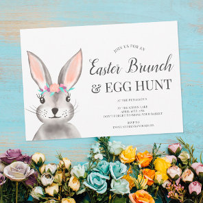 Cute bunny rabbit floral easter brunch egg hunt invitation
