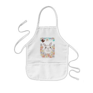 Cute Bunny Rabbit Flowers & Butterflies Kids' Apron