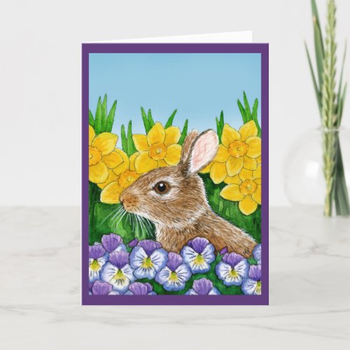 Cute Bunny Rabbit Flowers Easter Spring card