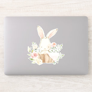Cute Bunny Rabbit Flowers Pink Sticker