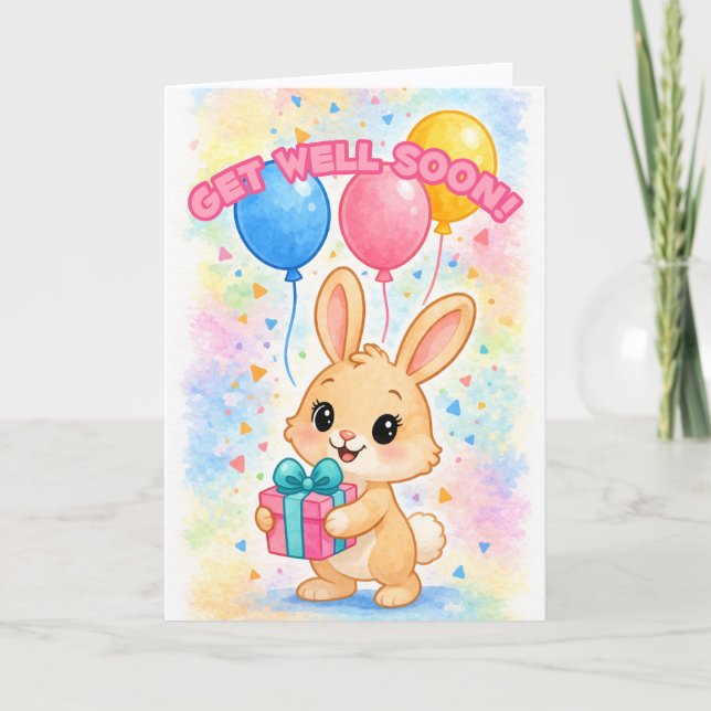 Cute Bunny Rabbit Get Well Soon! Holiday Card (Front)