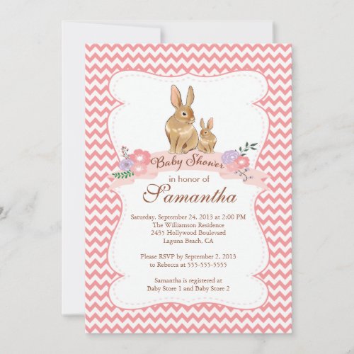 Cute Bunny Rabbit Girl Baby Shower Invitations