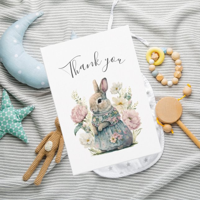 Cute Bunny Rabbit Girl Baby Shower Thank You Card (Creator Uploaded)