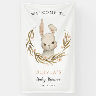 Cute Bunny Rabbit Girl Baby Shower Welcome Banner