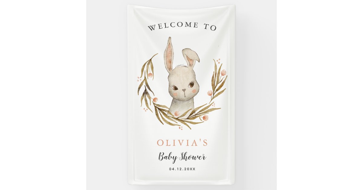 Cute Bunny Rabbit Girl Baby Shower Welcome Banner | Zazzle