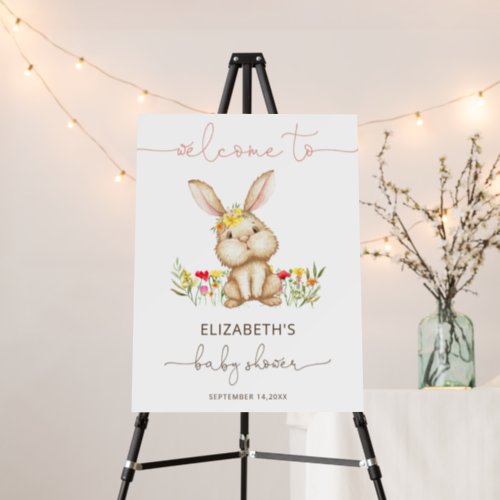 Cute Bunny Rabbit Girl Baby Shower Welcome Sign