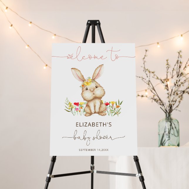 Cute Bunny Rabbit Girl Baby Shower Welcome Sign (In Situ (Stand))