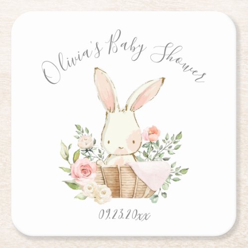 Cute Bunny Rabbit Girl Baby Square Paper Coaster