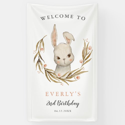 Cute Bunny Rabbit Girl Birthday Party Welcome Banner