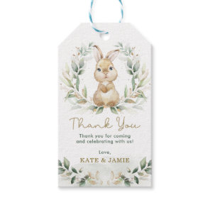 Cute Bunny Rabbit Greenery Gold Eucalyptus Wreath Gift Tags