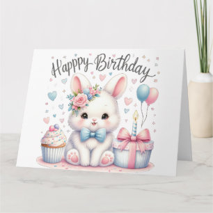 Cute Bunny Rabbit Happy Birthday Card