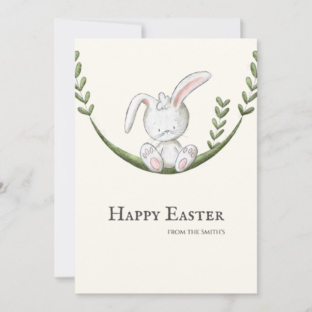Cute Bunny Rabbit Happy Easter Holiday Card (Front)