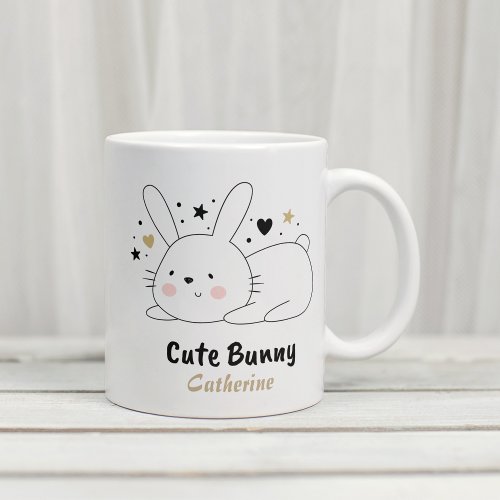 Cute Bunny Rabbit Hearts Personalized Name Coffee Mug