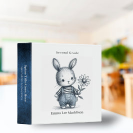 Cute Bunny Rabbit Holding Daisy Sketch 3 Ring Binder