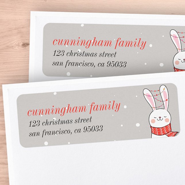 Cute Bunny Rabbit Holiday Greeting Label (Creator Uploaded)