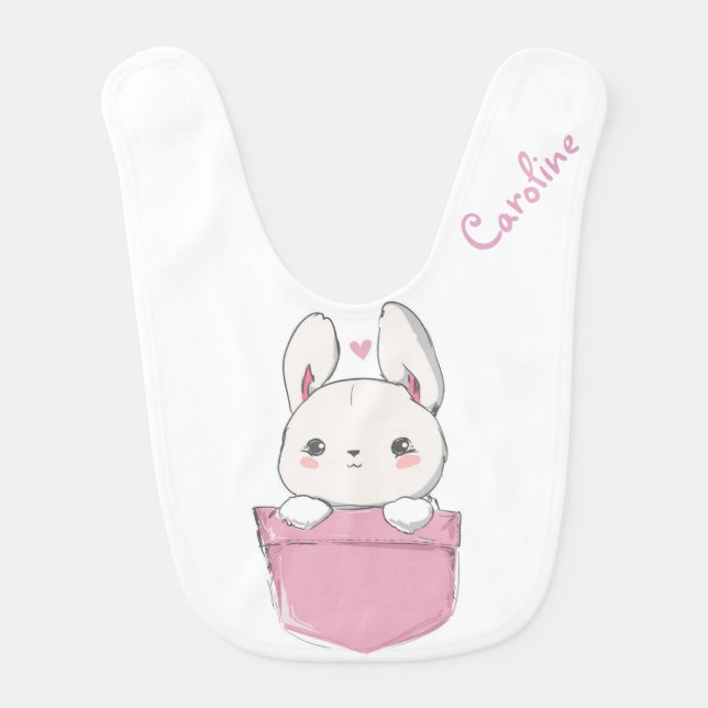 Cute Bunny Rabbit in Pocket Baby Baby Bib (Front)