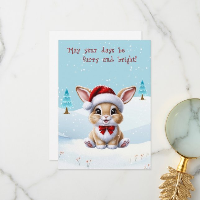 Cute Bunny Rabbit in Snow Christmas Card (Front/Back In Situ)