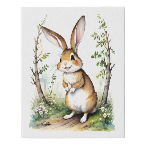 Cute Bunny Rabbit in the Woods  Faux Canvas Print