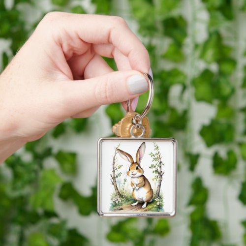 Cute Bunny Rabbit in the Woods  Keychain
