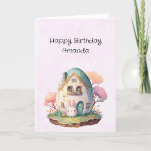 Cute Bunny Rabbit Japanese Kawaii Style Birthday Letterpress Thank You Card