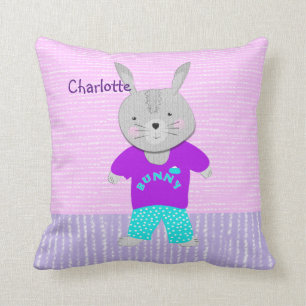Cute Bunny Rabbit Kids Personalized Throw Pillow