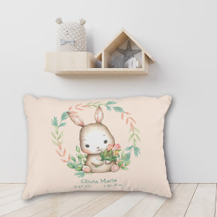 Cute Bunny Rabbit Leaf Wreath Baby Nursery Accent Pillow