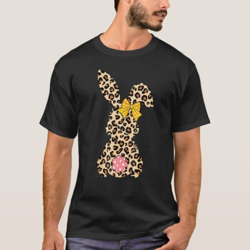 Cute Bunny Rabbit Leopard Bow Tie Happy Easter Day T_Shirt