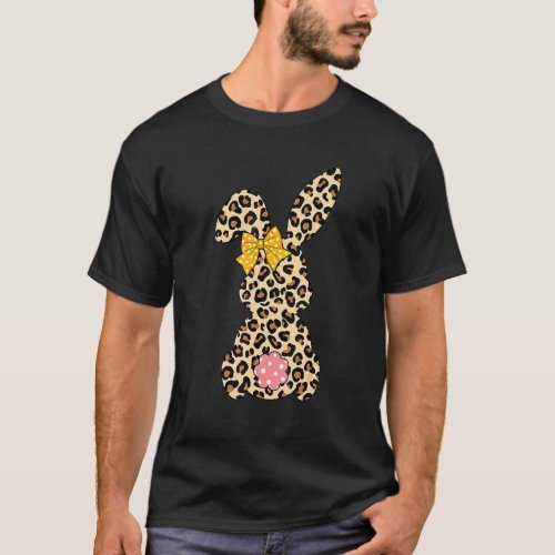 Cute Bunny Rabbit Leopard Bow Tie Happy Easter Day T_Shirt