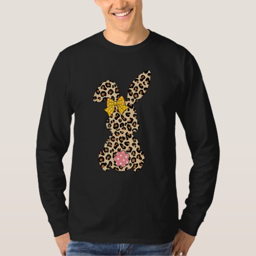 Cute Bunny Rabbit Leopard Bow Tie Happy Easter Day T_Shirt