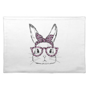 Cute Bunny Rabbit Leopard Glasses Happy Easter Day Cloth Placemat
