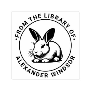 Cute Bunny Rabbit Line Art #3 Library Book Name Self-inking Stamp