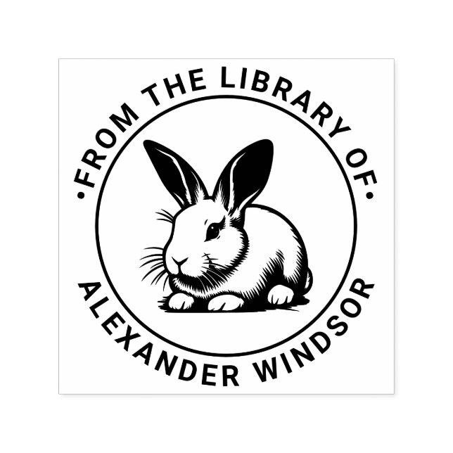 Cute Bunny Rabbit Line Art #3 Library Book Name Self-inking Stamp (Design)