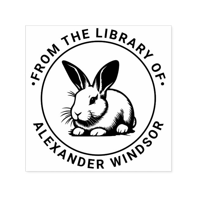 Cute Bunny Rabbit Line Art #3 Library Book Name Self-inking Stamp (Design)