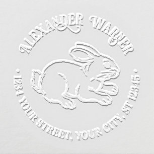Cute Bunny Rabbit Line Art Name Return Address Embosser