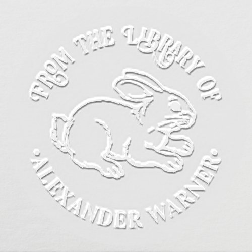 Cute Bunny Rabbit Line Art Round Library Book Name Embosser
