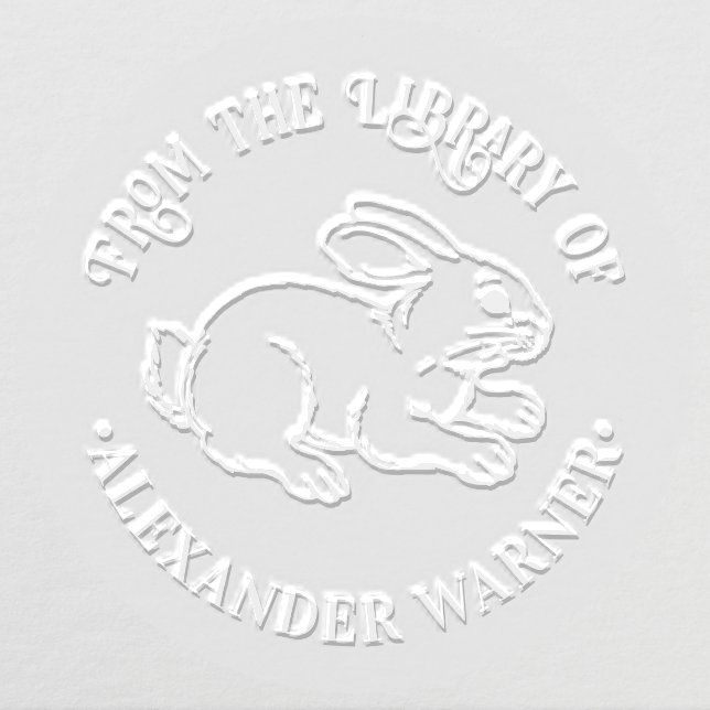 Cute Bunny Rabbit Line Art Round Library Book Name Embosser (Design)
